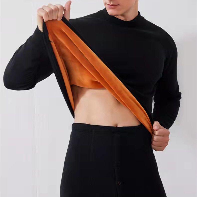 

Мужской облегающий желтый бархатный термокостюм - Теплое зимнее термобелье с круглым вырезом для мужчин среднего возраста 5XL чёрный