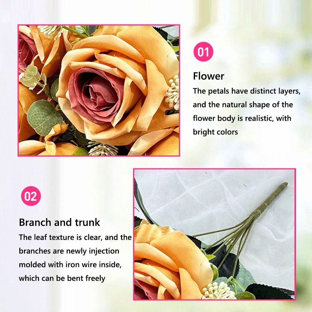 Silk Petal Artificial Flower Rose Multicolor Faux Eucalyptus Leaves  Gift