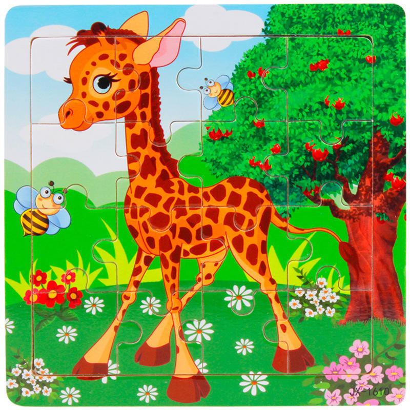 Dřevěné puzzle skládačky pro děti Kreslené puzzle se zvířaty Inteligence Rané vzdělávací hračky
