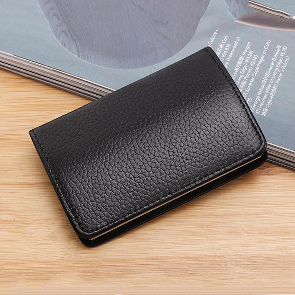 Business Card Holder Stainless Steel Magnetic Leather ID Case Corporate Gift for Men Women