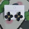 925 Silver Hibiscus Red Flower Stud Earrings - Retro Hong Kong Style with Three-Dimensional Drip Glaze Design