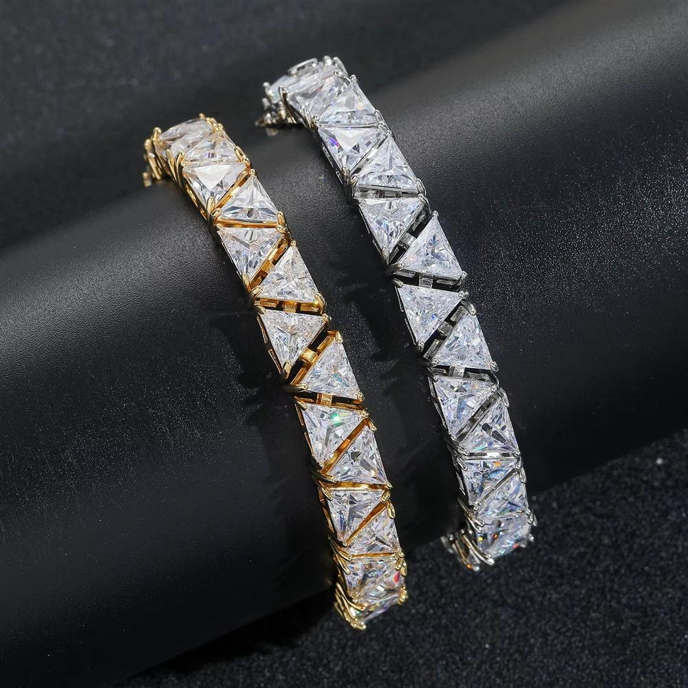 9mm Triangle Cubic Zirconia Tennis Bracelet Brass Prong Setting 5A CZ Geometric Hip Hop Jewelry for Women Men