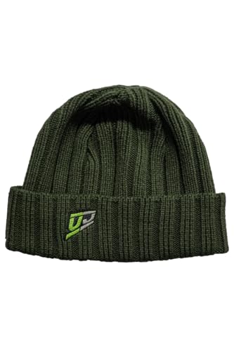UJACK Knit Beanie, Striped Knit, Camping, Outdoor, Tactical, Velcro, One Size Fits All, Stretch Fabric (Olive)