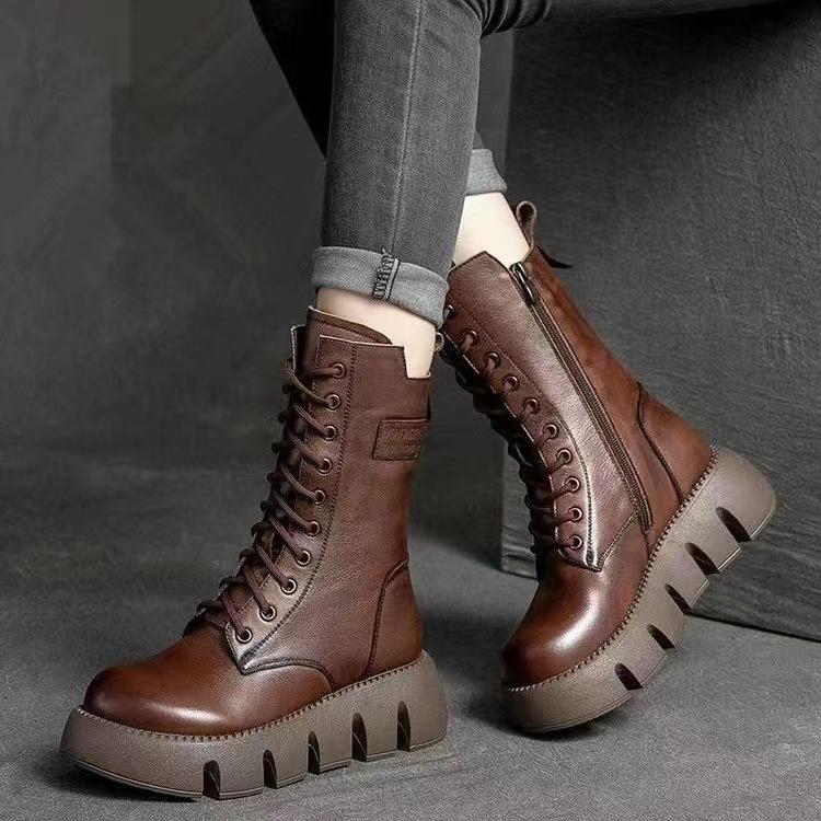 2023 Winter Women's High-Top Martin Boots: Thick Sole, Warm, Casual, Versatile, Lace-Up Cotton Boots.