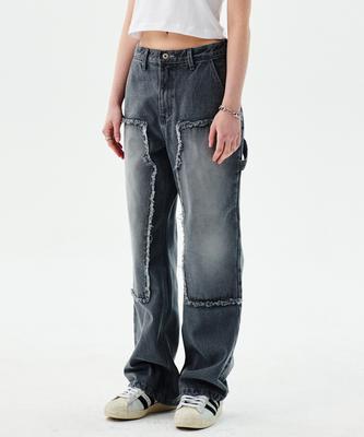 Leoninghai Washed Denim Carpenter Pants [Gray]