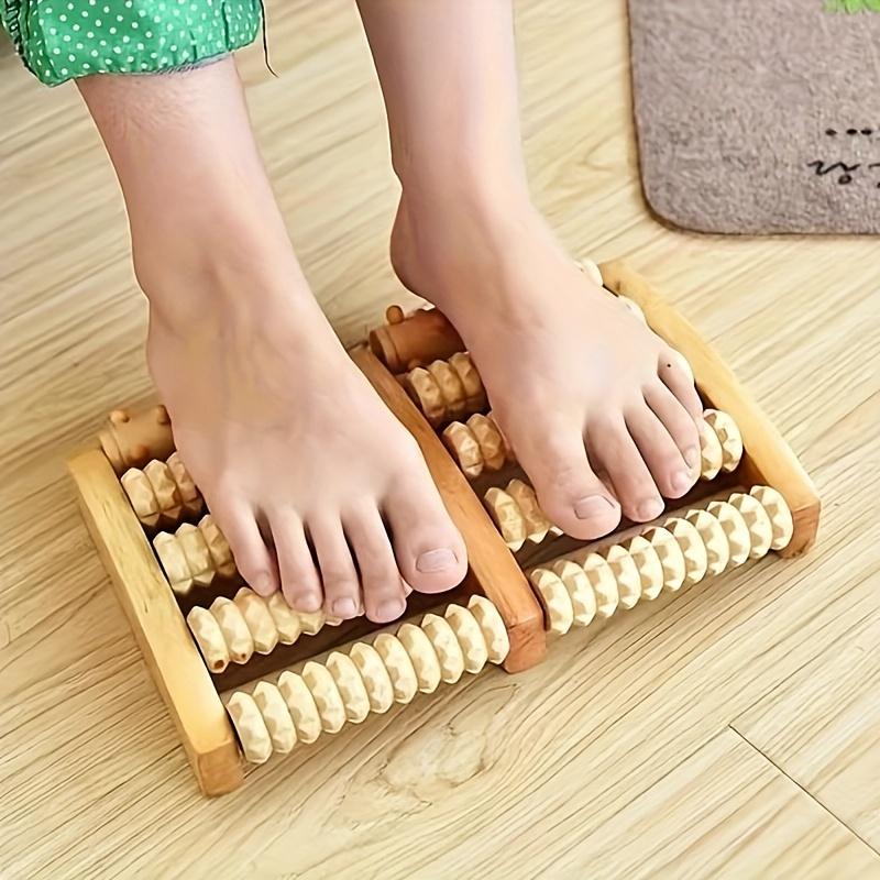 1pc Wooden Foot Massager with Shiatsu Roller - Ergonomic, Comfortable Wooden Design for Foot and Toe Relaxation