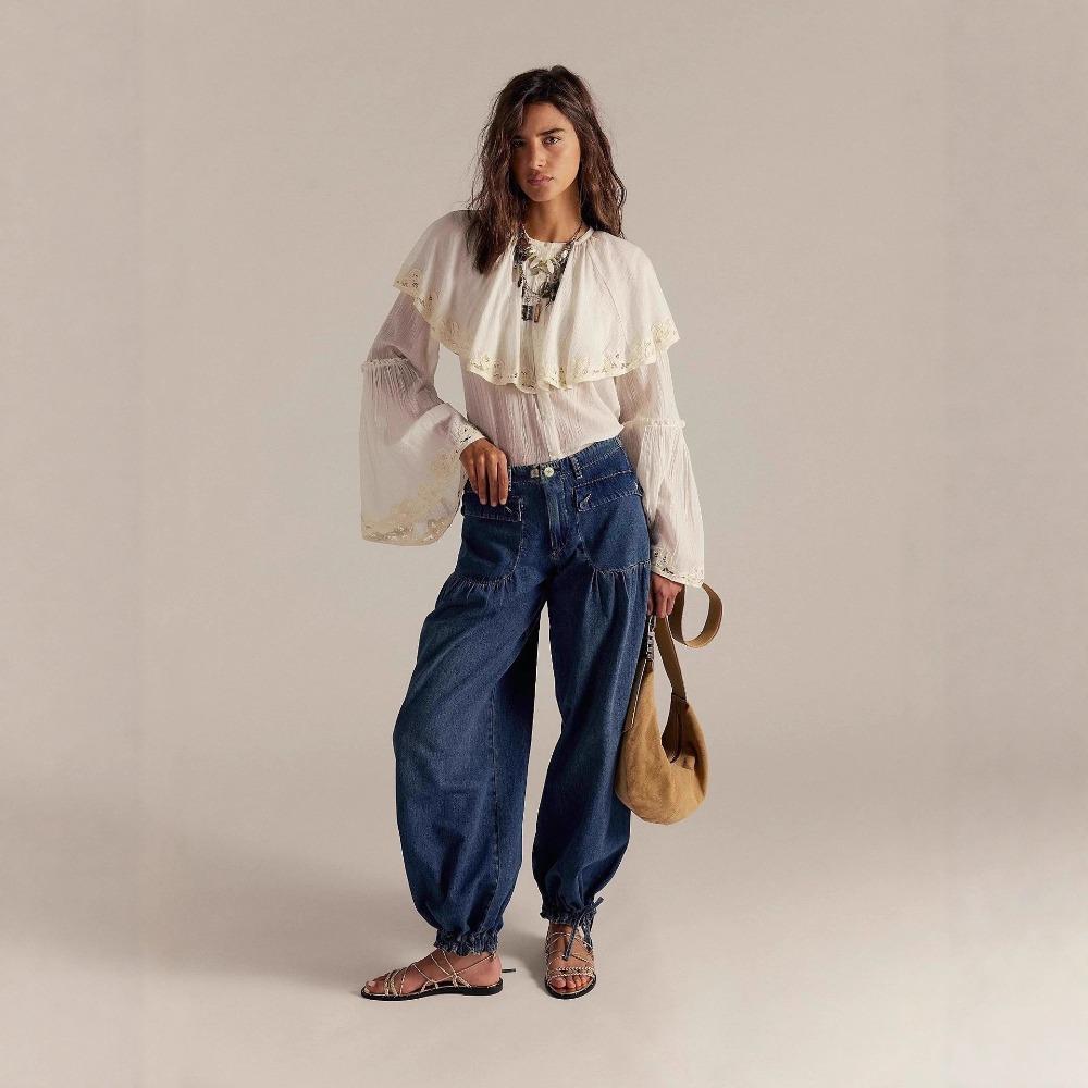 Women's Mid Rise Balloon Pants Vintage Straight Leg Jeans Loose Fit Retro Denim Trousers For Spring Casual Daily Wear