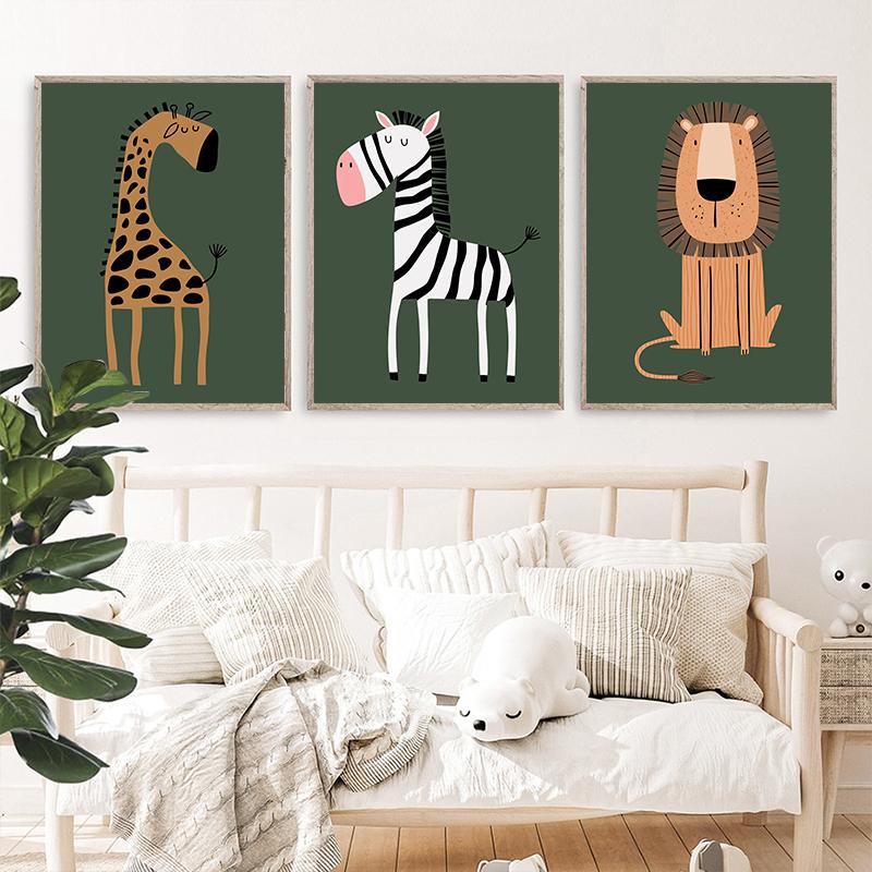 Child Room Safari Animals Lion Giraffe Zebra Poster Nursery Wall Art Canvas Painting Nordic Kids Bedroom Print Picture Decor