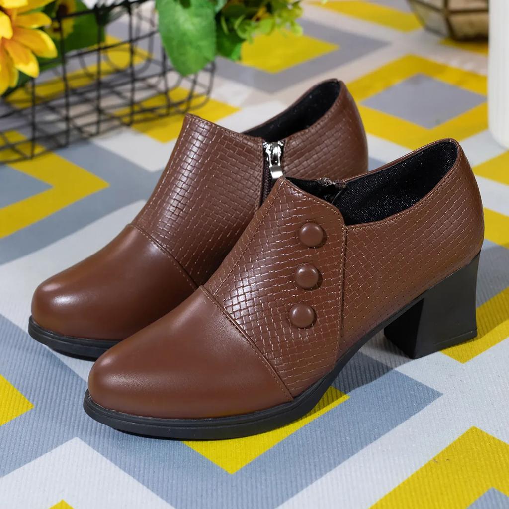 zapatos de mujer women cute round toe high quality spring & autumn ankle high heel shoes black leather shoes ab691
