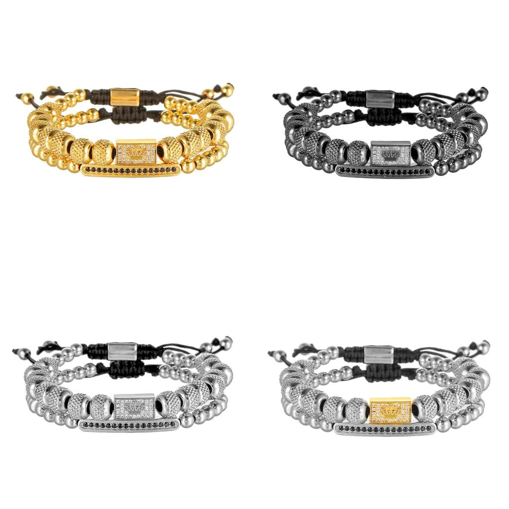 Vintage Crown Men Women Copper Beaded Bracelet With Zircon Stones For Travel Gift