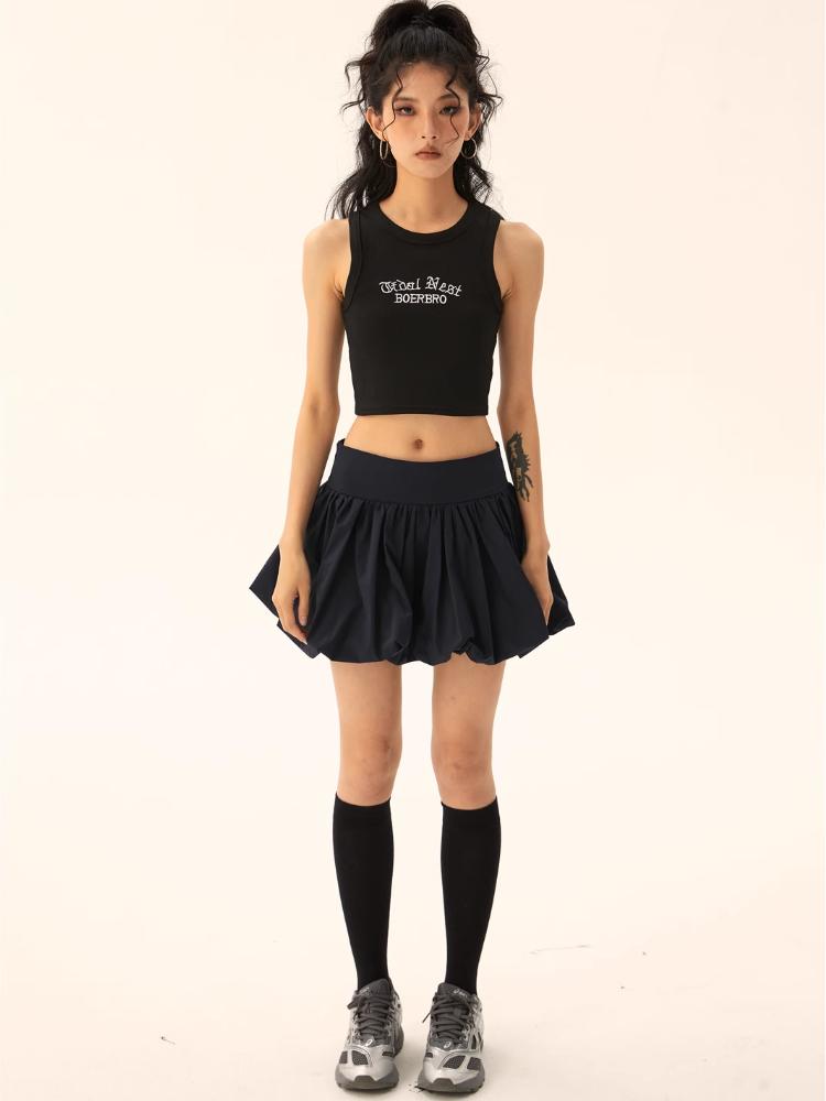 Černá Dámská Bublinková minisukně Retro Street Style Krátká sukně Tutu se středním elastickým pasem pro rekreační klubové oblečení