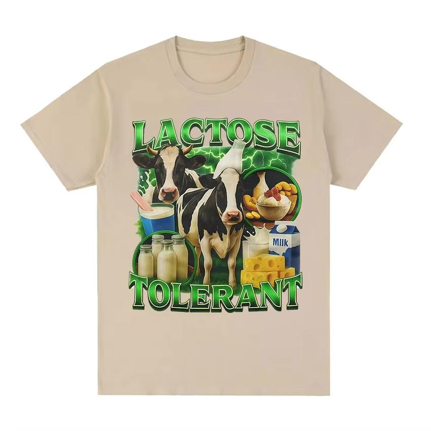 Laktoseintolerant Kuh Lustig Milchprodukt Liebhaber Grafik T-Shirt Unisex Damenmode Hohe Qualität Baumwolle T-Shirts Mode O-Ausschnitt Baumwolle T-Shirts