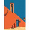 Mediterrane Landschaft Kräftiges Orange Blau Gebäude Küstenblau Sommer Poster Leinwandbild Druck Wandbilder Zuhause