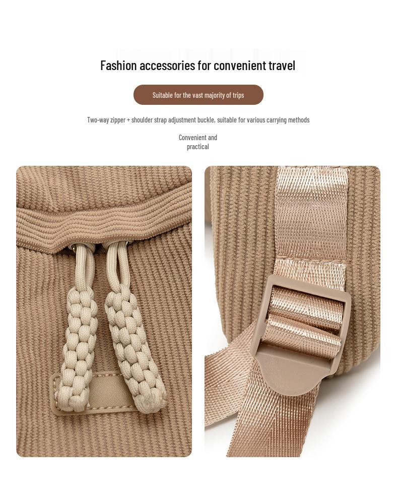 2025 Women's Corduroy Casual Small Backpack - Mori Style, Solid Color