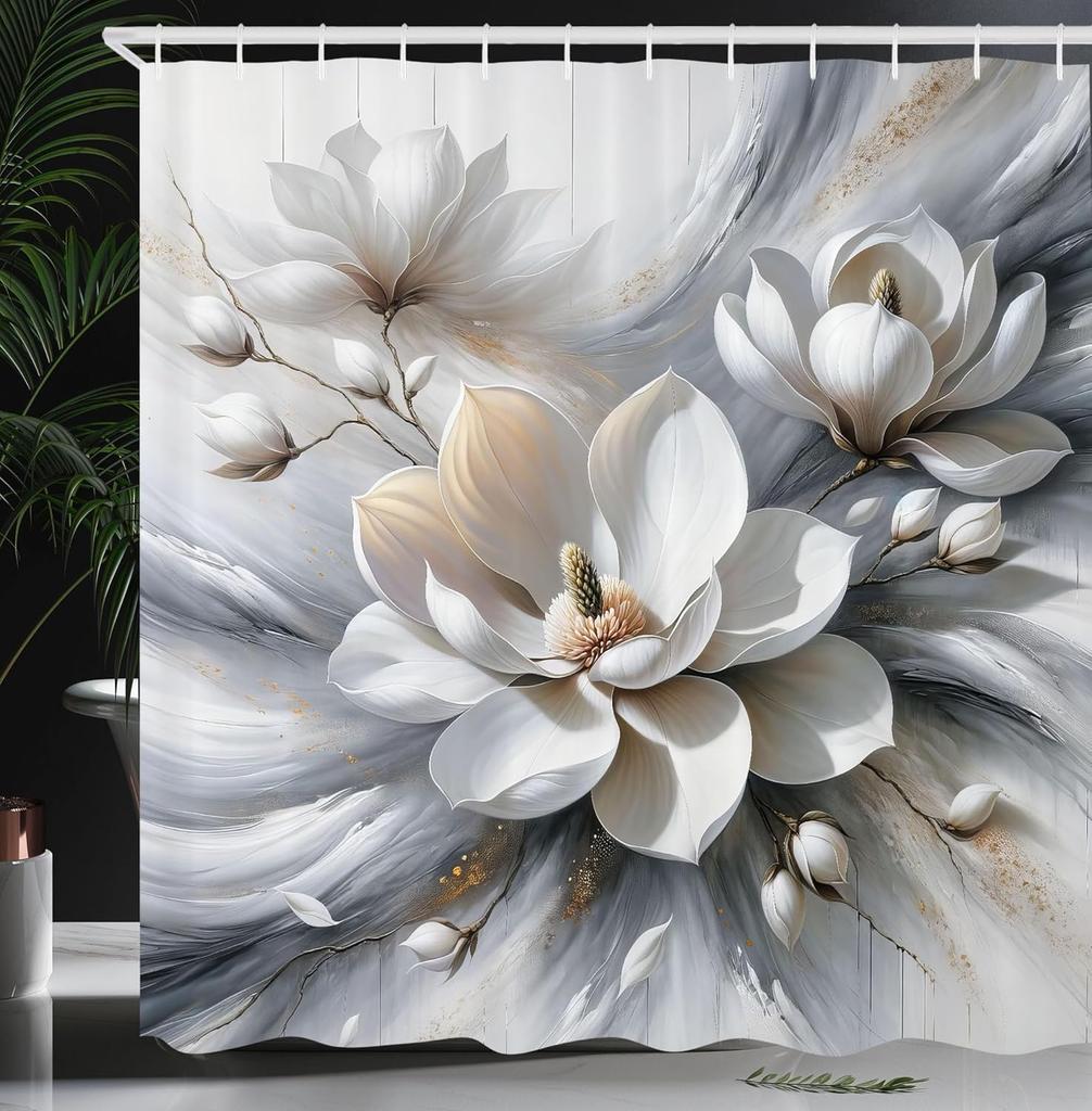 black and white shower curtain misty tall trees woodland natural landscape fabric bathroom decoration shower curtain with hook
