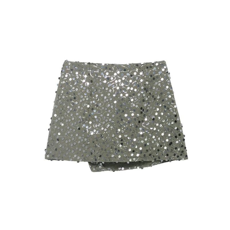 2026 Womens Street Fashion Sequin Double-Breasted Mini Skirt XS S M L