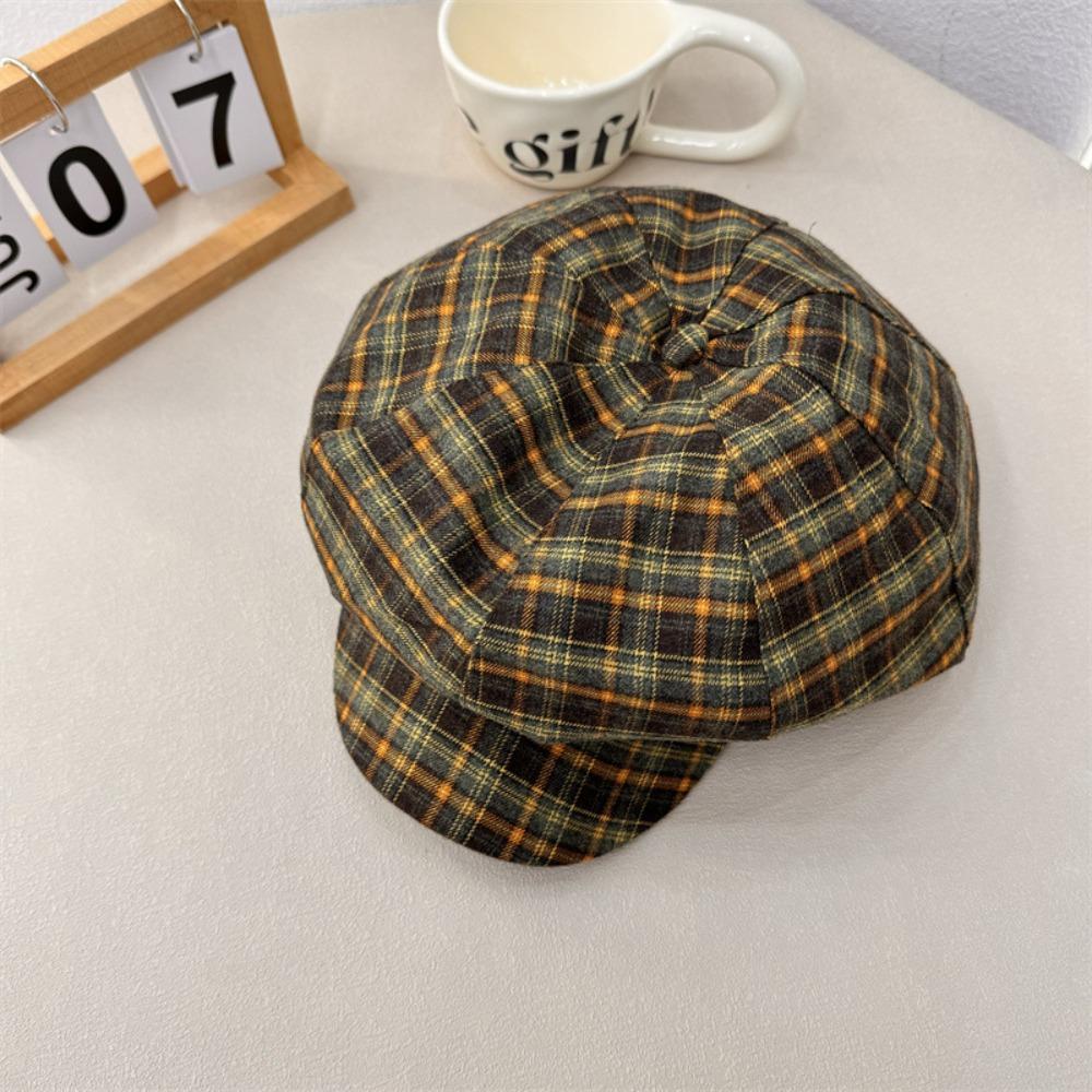 Polyester Plaid Cloud Cap Cotton Women Octagonal Hat Casual Grid Beret Cap  School