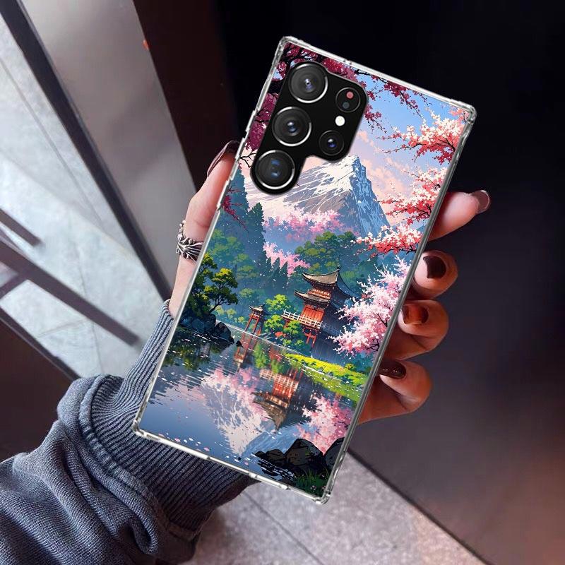 Japanese Cherry Mount Fuji Phone Case For Samsung Galaxy S26 S25 Edge S24 S23 Ultra S22 Plus S21 S20 FE Soft TPU Back Cover Fund