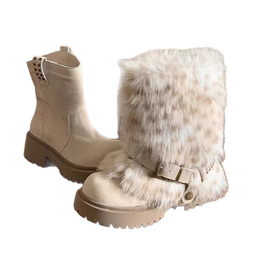 Thick-soled fluffy snow boots women's winter 2026 new piled thickened non-slip short boots thermal cotton shoes
