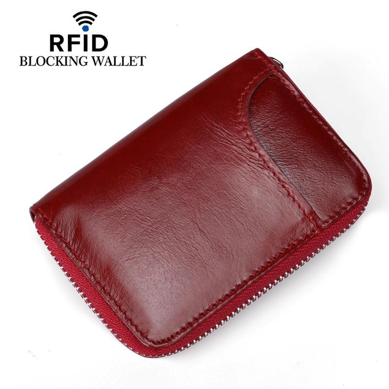 Genuine Leather RFID Accordion Card Holder with Zipper - Multi-Card Slots for Men and Women