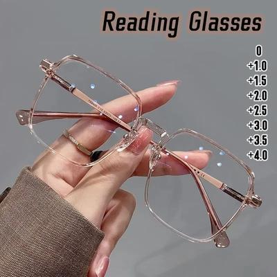 Occhiali da lettura alla moda alla moda da donna, anti luce blu, presbiopia, occhiali da vista unisex ad alta definizione con montatura trasparente