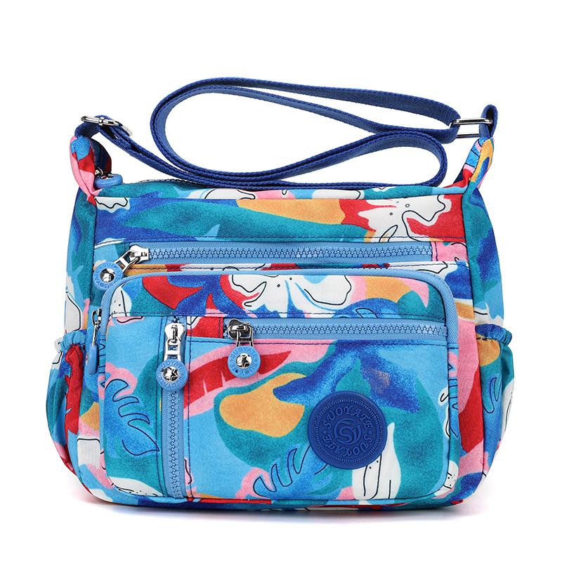 Women's Mobile Phone Bag Printed Nylon Shoulder Bag Crossbody Bag Middle-Aged Mother Bag Small Square Bag