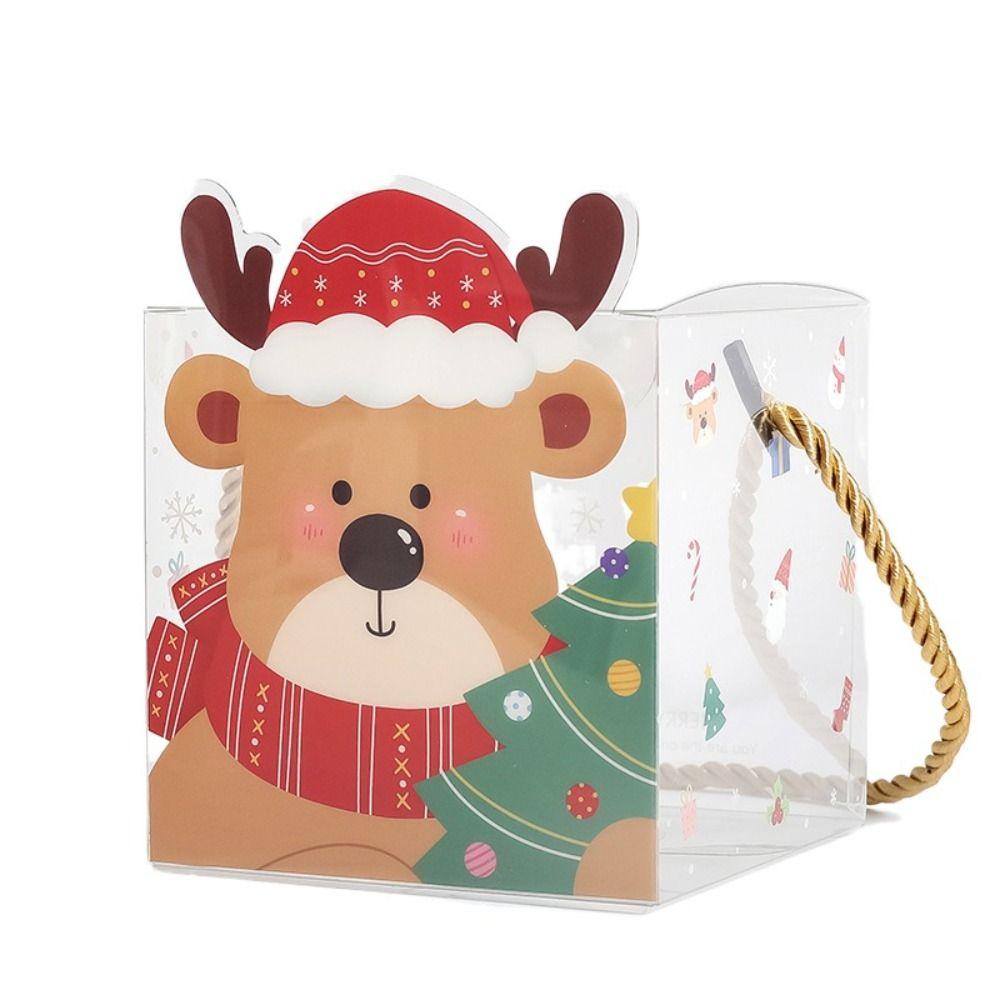 

5Pcs Cartoon Christmas Gifts Bag Santa Claus Clear PVC Bag Christmas Tote Bags Snack 5Pcs Elk