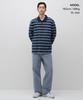 MUSINSA STANDARD Multi-Stripe Long Sleeve Polo Shirt [Navy]
