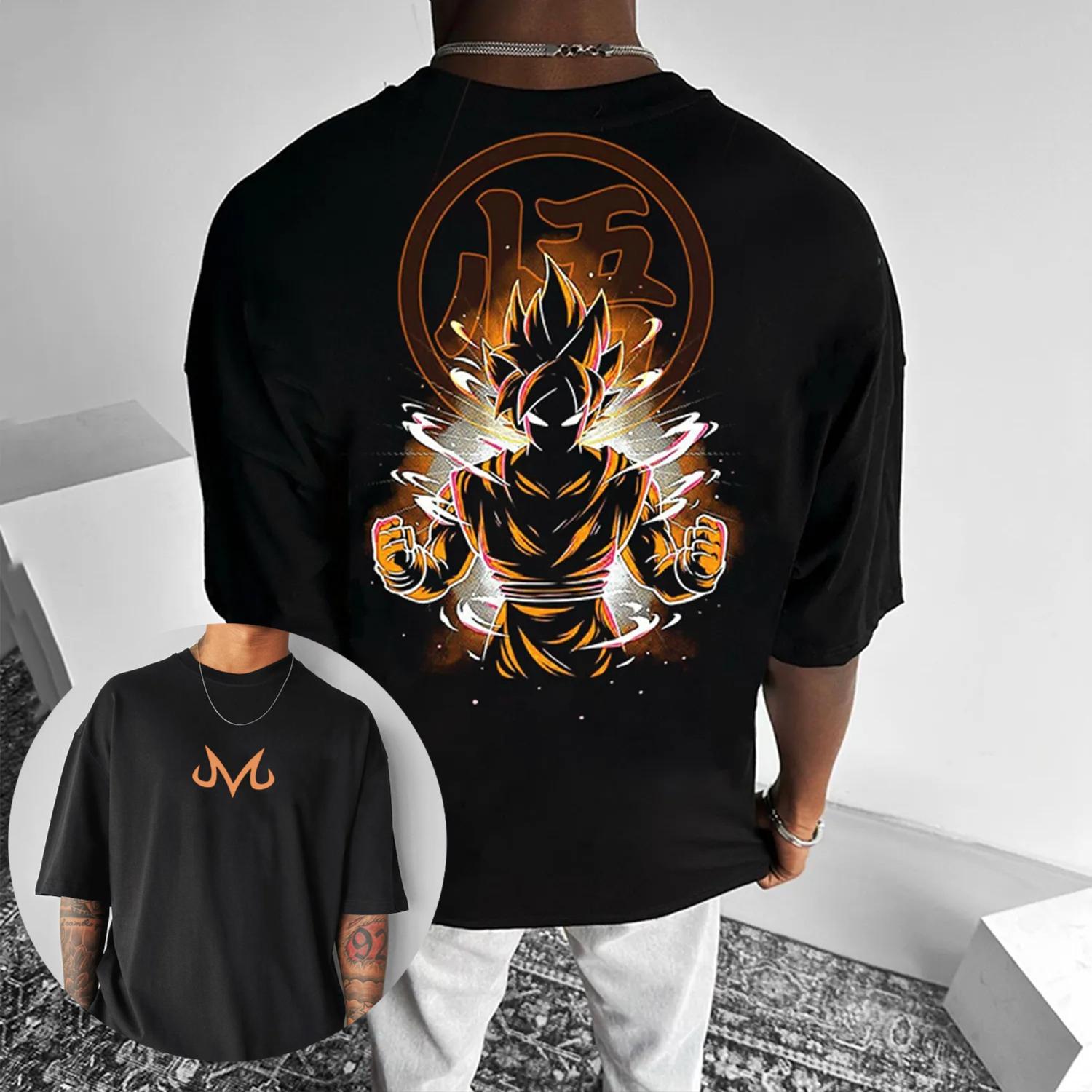 

Dragon Ball Anime Goku Roundneck Shortsleeved 2026 Bandai Summer Mens Sports Loose and Breathable Cotton Tshirt 4XL