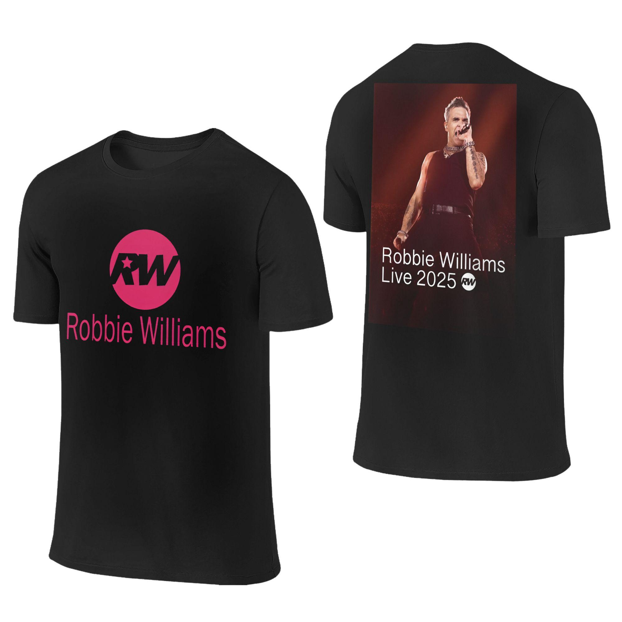 

Robbie Williams Live 2025 Концертні футболки для чоловіків жінок Бавовняна вінтажна футболка Круглий виріз RW Футболки співака Короткий рукав Одяг M