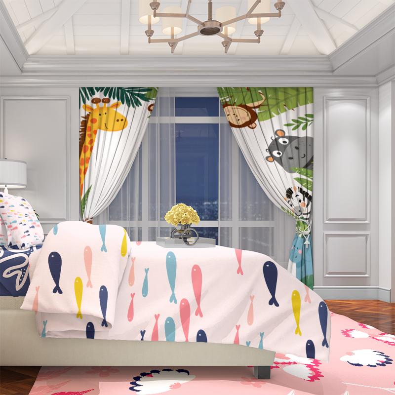 2pcs- Cute Little Animal Polyester Curtains, Pole Bag Curtains 42*84, Bedroom, Living Room, Home Room, Party Decoration