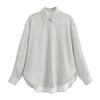 Fashion Style Summer New Women's Linen Blended Long Sleeves Polo Collar Stripes Loose Shirt 0340151