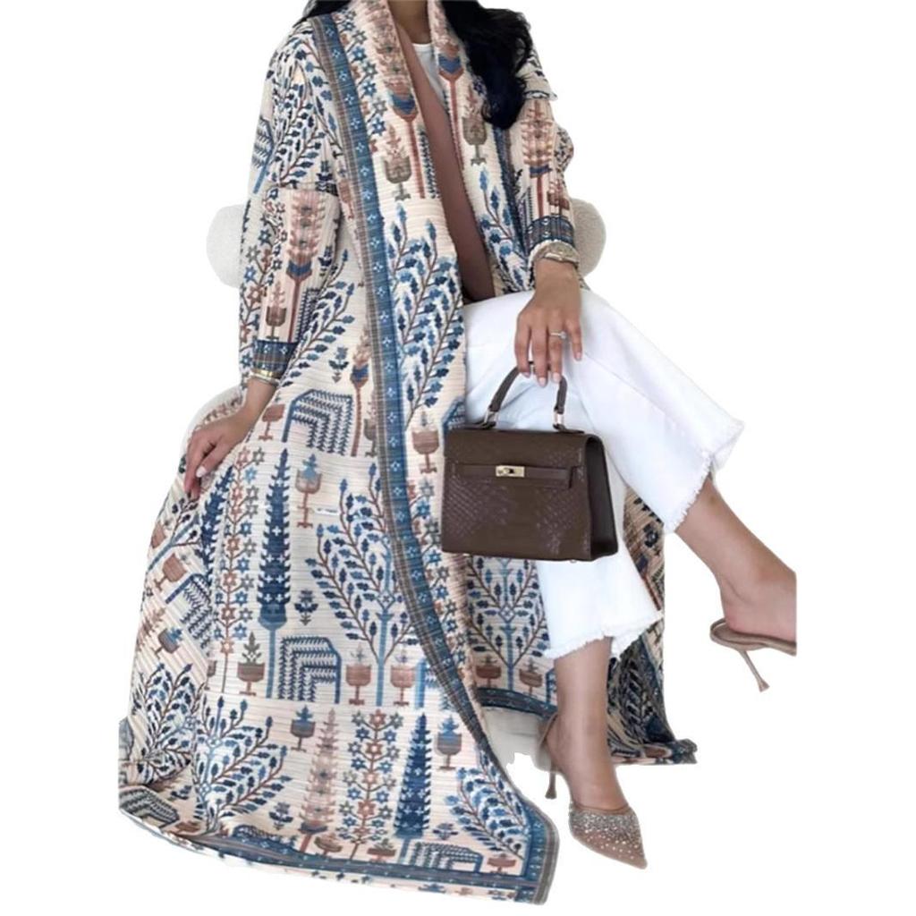 Miyake Pleats Women's High-End Printed Trench Coat Cardigan Muslim Robe