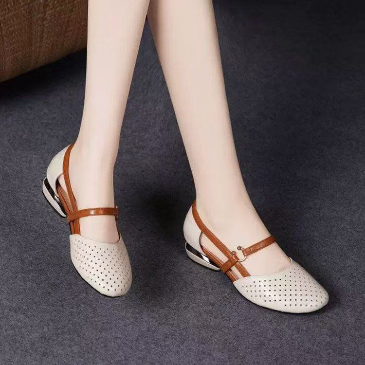 Flip-flops Round-toed Shoes Mid-heel Soft-soled Anti-slip Cutout Shoes Crocs