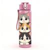 1PC Stacked Cute Cat Pet Animal Pattern 750ml Color Plastic Sports Water Bottle Leakproof Flip Straw Lid Suitable for Sports Office Home Use
