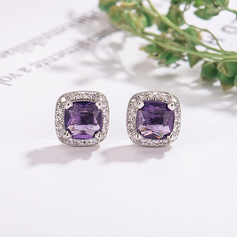 Purple Diamond Sugar Cube Stud Earrings - Elegant & Versatile Jewelry for Women 2025