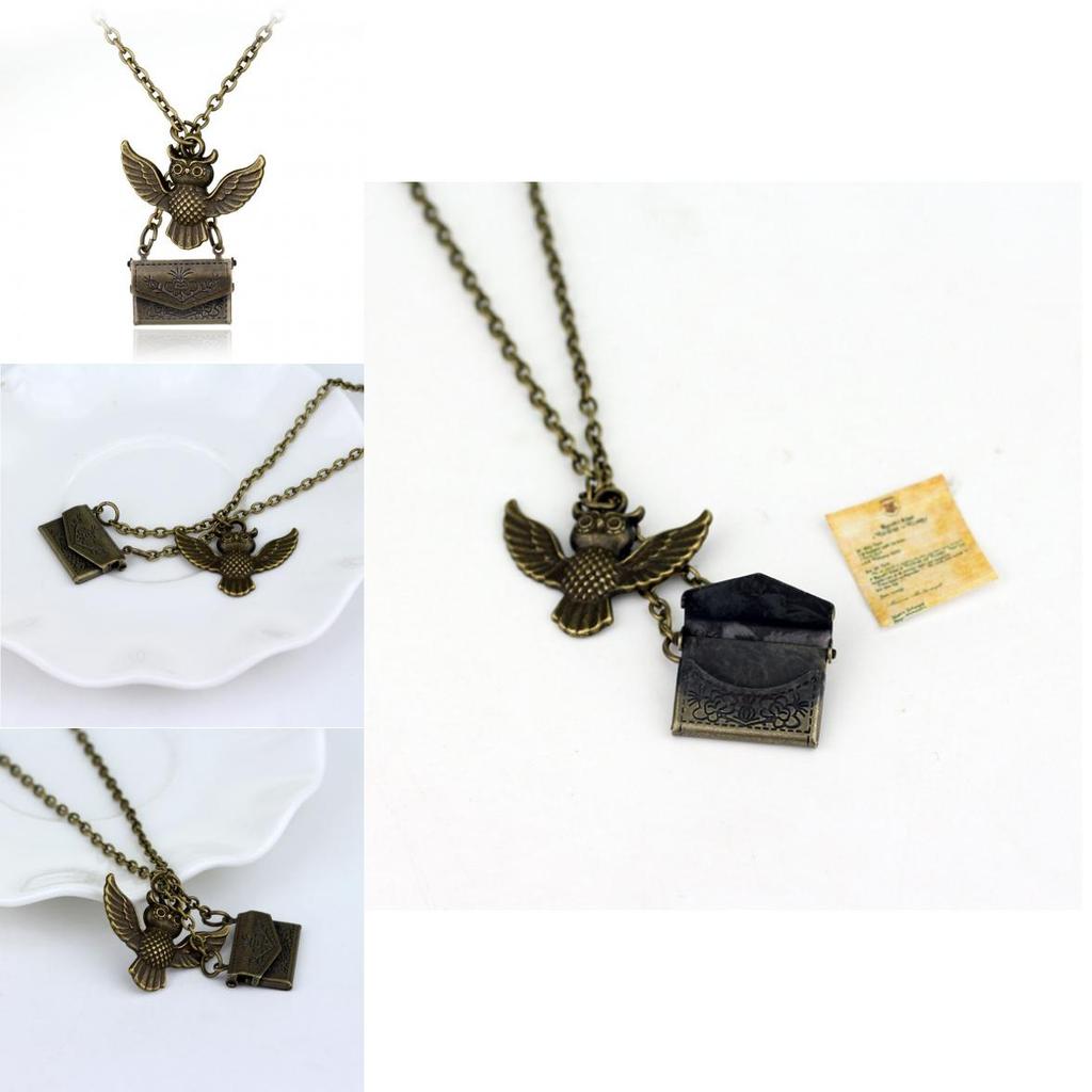 Harry Potter Vintage Kupfer Eule mit Zulassungsbrief Anhänger Medaillon Halskette für Gothic-Mode-Fans