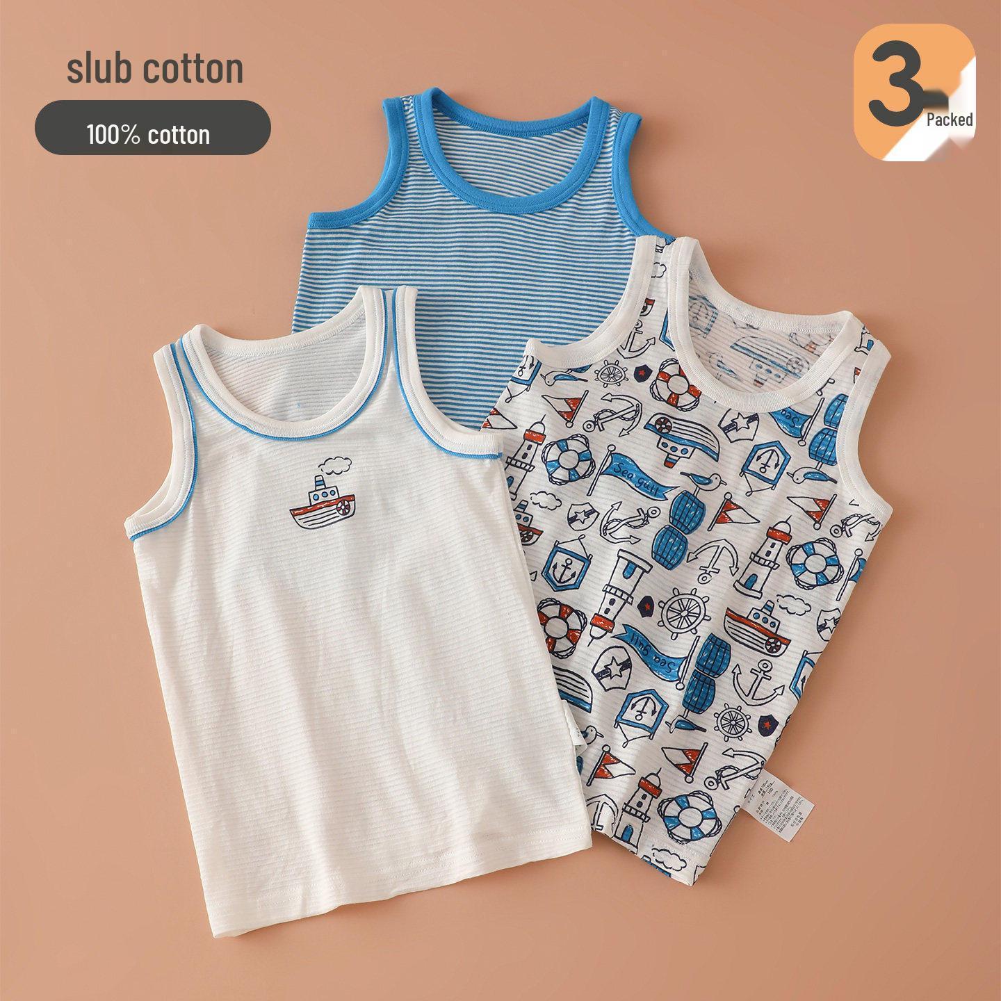 Japanese Cotton Children s Vest - Four Seasons Boys Base Layer Pajama Top with Tummy Protection Size 80