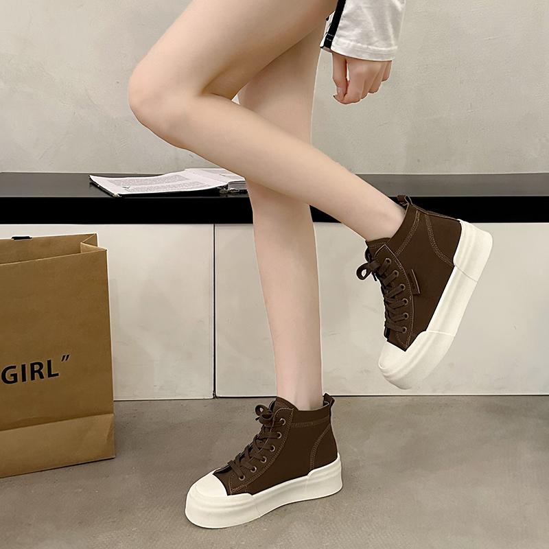 Retro Fashion Sports Canvas Women's Spring and Fall  New Leopard Print Square Head Lace-up College Style Casual Sneakers