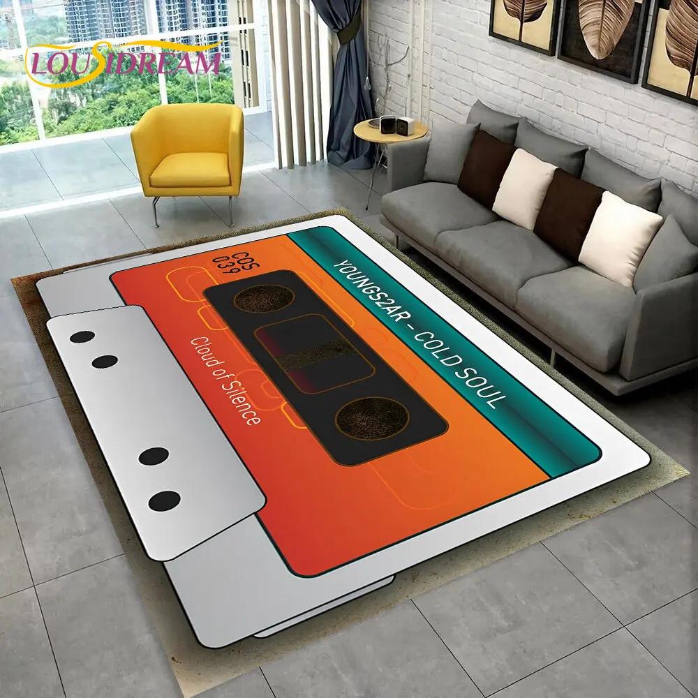 Alfombra de Área Grande con Patrón de Cinta de Cassette de Música Retro, Alfombra para Sala de Estar, Dormitorio, Sofá, Felpudo Decorativo, Felpudo Antideslizante