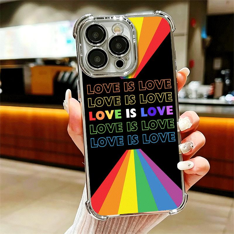 LGBT Rainbow Love Is Love Plating Phone Case For Iphone 16 17 Pro Max Air 16E 14 15 Plus 12 13 Mini Anti-Fall Airabag Cover