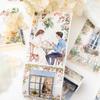 1 Roll 8*200cm Scene-Building Tape Stickers, Illustration-Style Cityscape with Houses & Figures for Scrapbooking