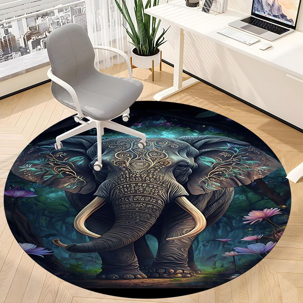 1pc Elephant Mandala Art Chair Carpet for Office, Soft Comfortable Mat For Office, Living Room, Bedroom, Machine Washable Carpet yy251112010