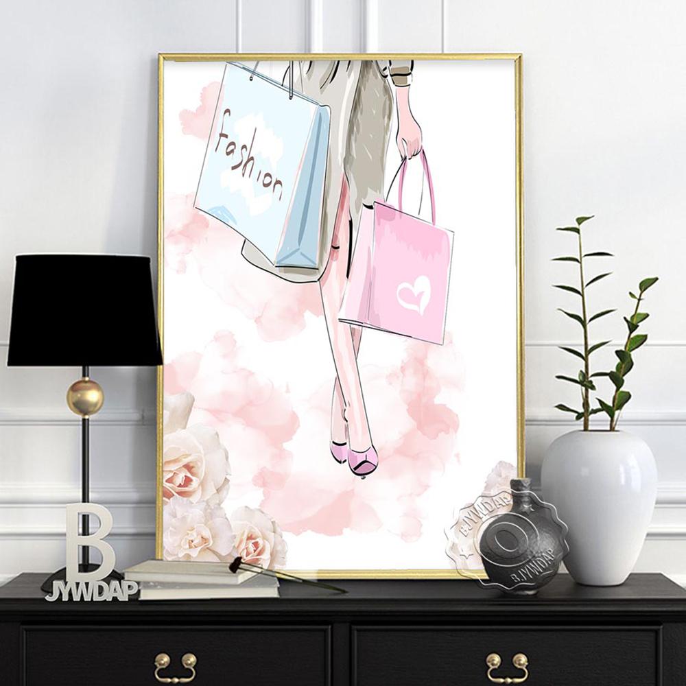 Fashion Illustration Watercolor Floral Prints Art Poster, Flowers Paris Perfume Canvas Painting, Minimalist Wall Decor Girl Gift No Frame