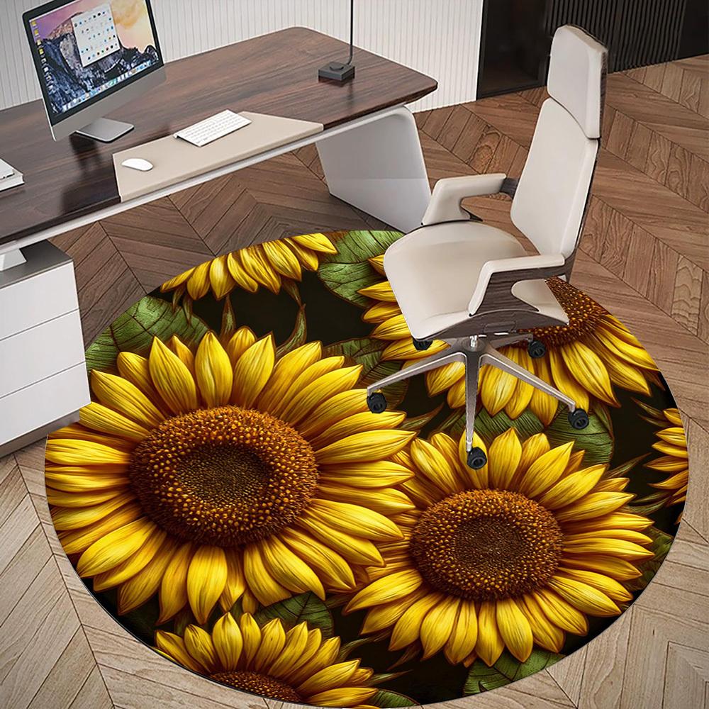 1pc Sunflower Pattern Round Chair mat office Area Rug - Non-Slip, Floor Mat for Office, Bedroom, Ideal home decor gift p0105094
