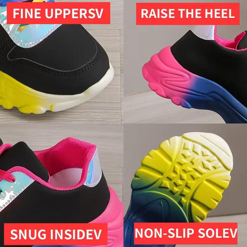 Fashion Sneakers Women's Platform Sports Shoes Rainbow Lace Up Multicolor Real Leather Vulcanize Shoes Casual Running Shoe Footwear