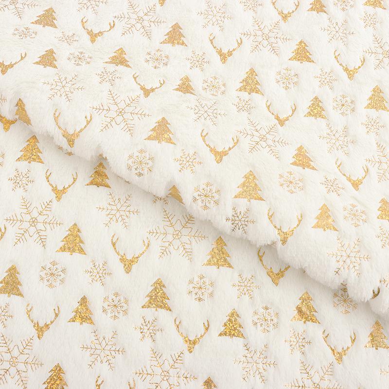 PV Velvet Gold Stamping Fabric for Autumn & Winter - Ideal for Christmas Tree, Plush Snowflake Clothing, Shoes, Hats, Luggage, and Toys.