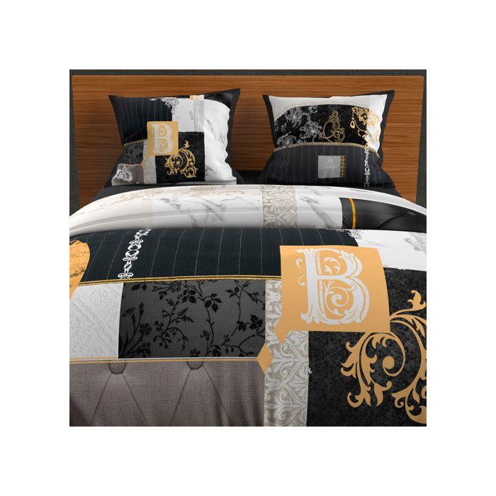 SOLEIL D'OCRE Parure de couette Coton WILLIAM - 1 Housse de couette 220x240 cm + 2 Taies d'Oreillers 63x63 cm - Gris et jaune