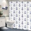 Navy Blue Anchors & Dots Shower Curtain - Minimalist Nautical Design, 70x70 Inches, Washable Polyester with Hooks