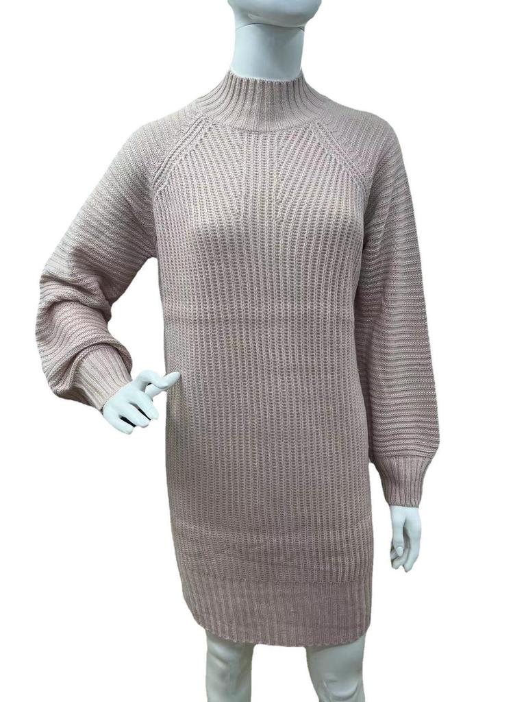 Vestido Suéter Feminino de Manga Longa - Outono/Inverno Cor Sólida, Branco/Preto